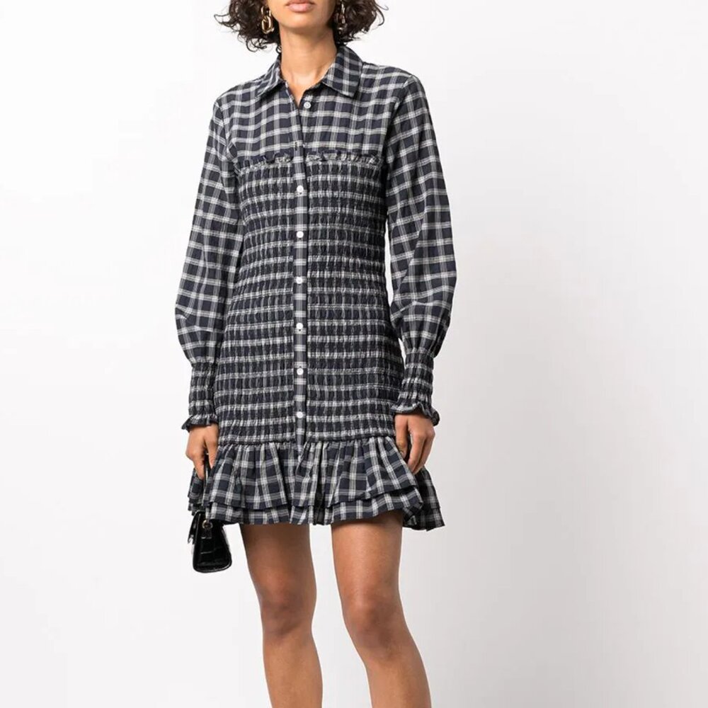 Veronica Beard Kelsey Dress Plaid Gauze Shirred Mini Size 4 New Tag $448